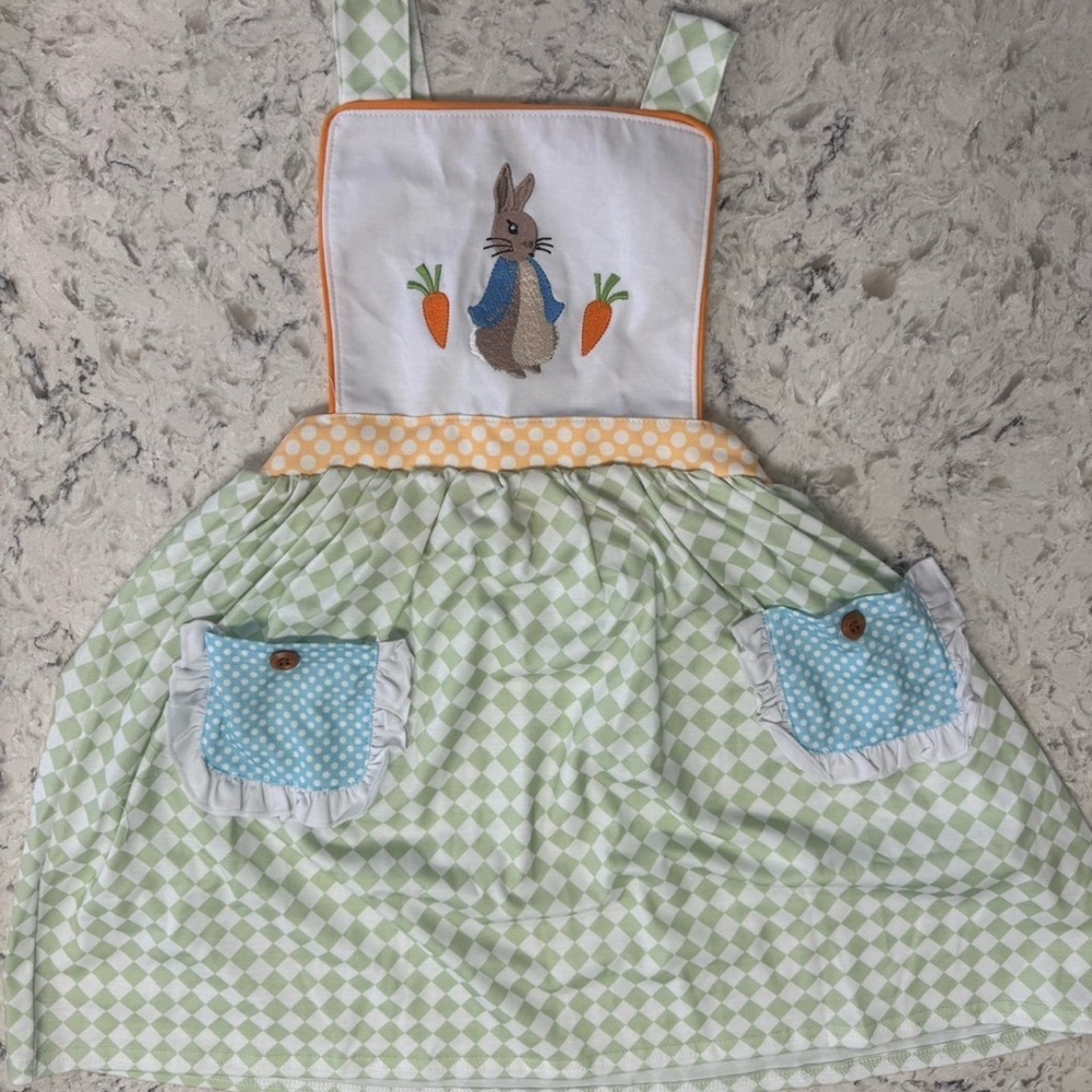 NWOT EASTER Green and White Checkered Dress with Bunny Design